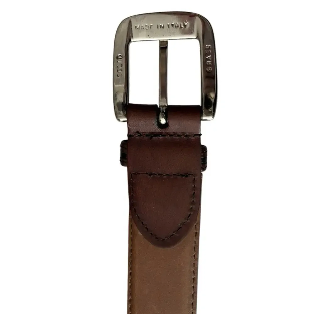 Johnson & Murphy Belt Men’s 44 Black Pebbled Leather & Brown Brass Buckle Italy
